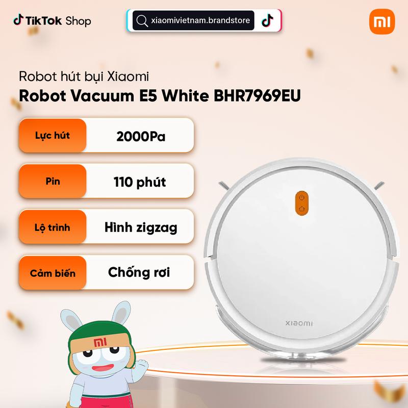 Robot hút bụi lau nhà Xiaomi Vacuum E5 BHR7969EU/ BHR7969EU Trắng/Đen - Lực hút 2000Pa - Ba cấp độ hút giúp làm sạch sâu lông/tóc và bụi bẩn