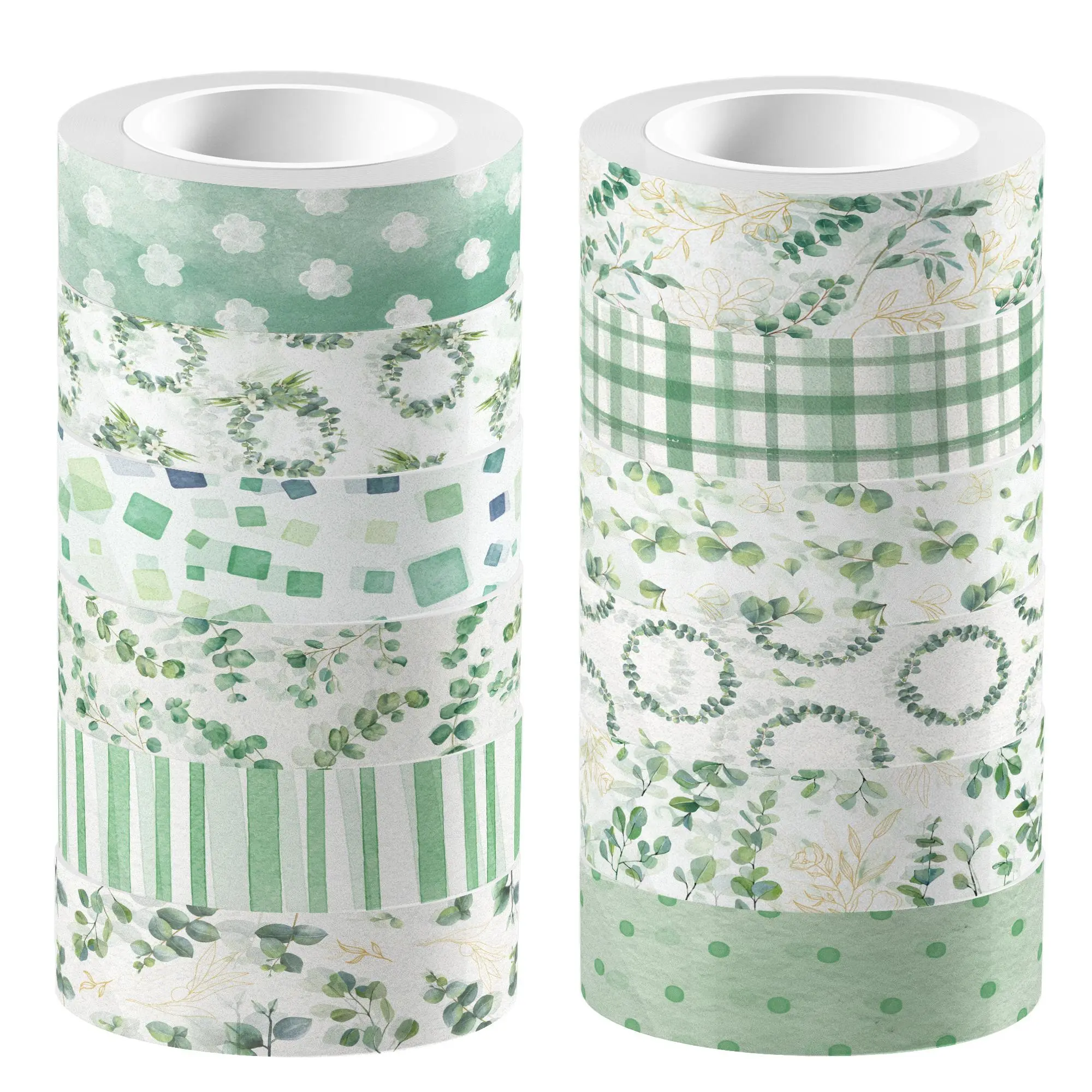 Eucalyptus Leaves Pattern Washi Tape, 12 Rolls Self-adhesive Decorative Tape, DIY Decorative Tape for Scrapbooking & Journal Making