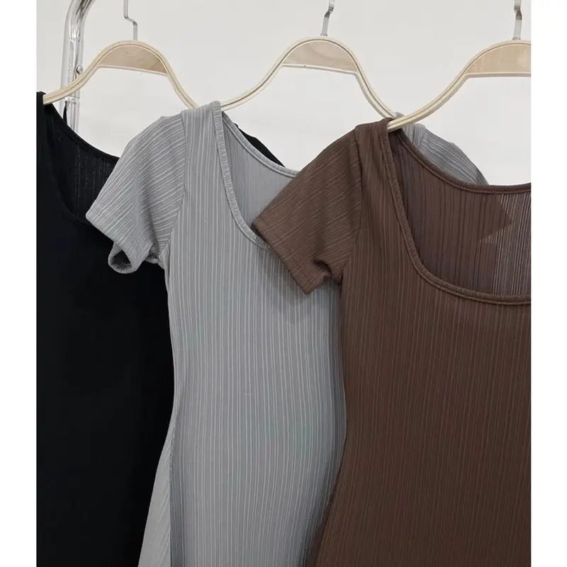 Đầm body nữ tay ngắn cổ vuông, váy nữ dáng ngắn xoè A chất gân thái mềm mịn co dãn ôm body tôn dáng HV399 6
