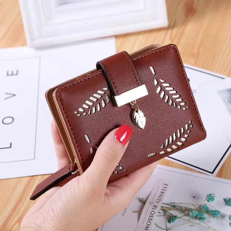 Ví nữ dài cầm tay loại cao cấp phối họa tiết hình chiếc lá và đai cài độc đáo và sang trọng nhiều ngăn tiện dụng G0058 6
