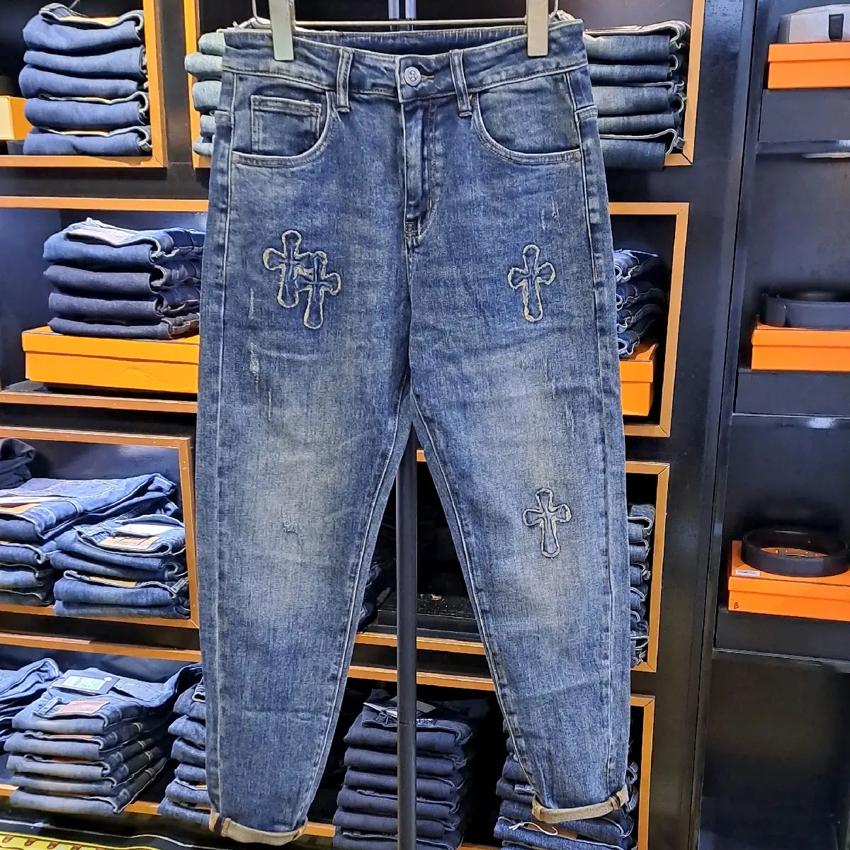 Quần Jean Chữ Thập Màu Xanh - 99080