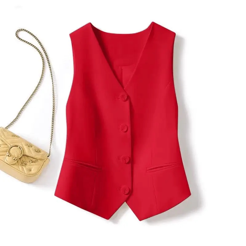 Áo Vest Blazer, Phong Cách Chuyên Nghiệp, Dành Cho Nữ, Cỡ Nhỏ Thích Hợp Cho Mùa Xuân Và Mùa Thu, Hàng Mới Về, Dáng Ôm, Màu Đỏ Và Đen Có Thể Mặc Làm Áo Ghi Lê Ngắn, Thời Trang Nữ