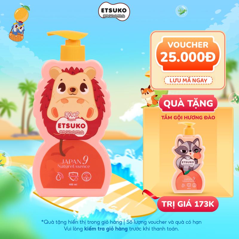Sữa Tắm Gội Dưỡng Ẩm Cho Bé ETSUKO Hương Táo Fuji Nhật Hỗ Trợ Tăng Khả Năng Bảo Vệ Da Bé 400ml