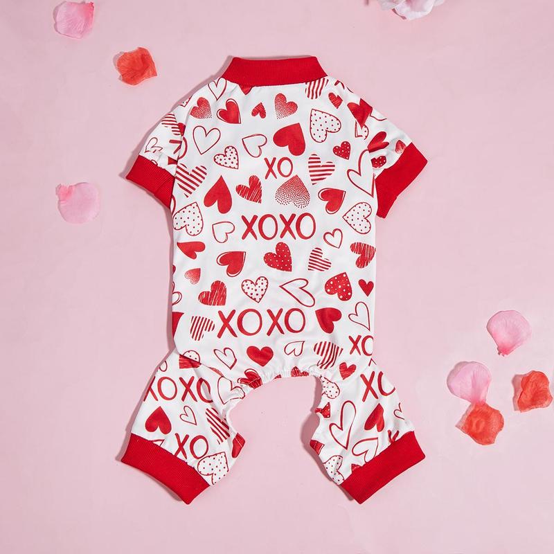 Heart & Letter Print Pet Jumpsuit, Cute Pet Pajamas, Pet Clothes for Small Dogs, Doggie Onesies, Pet Clothes for Valentine's Day 4