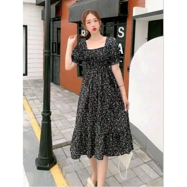 Mix 7 Store - Dress Summy Dress Bunga Gaun Santai Manis Liburan Ala Korea