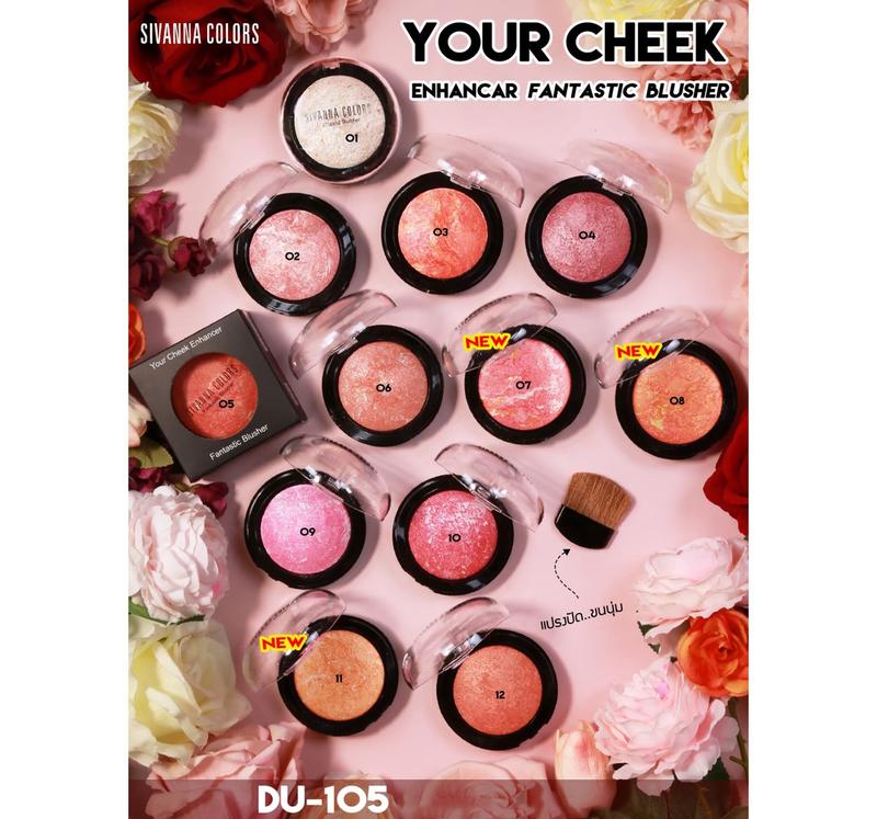 Sivanna Colors Phấn Má Hồng Có Nhũ Sivanna Colors Fantastic Blusher DU105 Nhiều Màu Có Kèm Cọ Chất Phấn Mịn Bám Màu Lâu Không Lem Nước