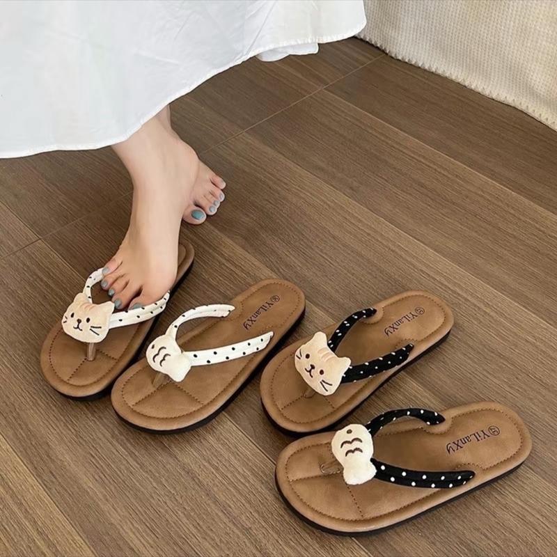 Giày Xỏ Ngón Gắn Gấu + Cá Mèo Siêu Cute Cho Nữ - Chống Trơn Chống Trượt - GiàY, DéP