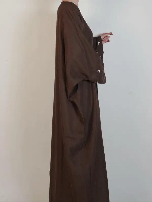 Arabic Clothing-Women's Moon Embroidery Drop Shoulder Abaya, Arabic Clothing, Elegant Long Sleeve V Neck Abaya for Spring, Fashion Women's Islamic Clothing for Daily Wear 2