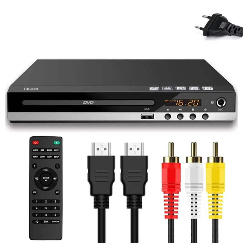 Máy nghe nhạc DVD, Shuma, Tương thích HDMI, Máy đa phương tiện, Đầu ra AV, với điều khiển từ xa và Cáp AV, cho đĩa VCD và CD 8