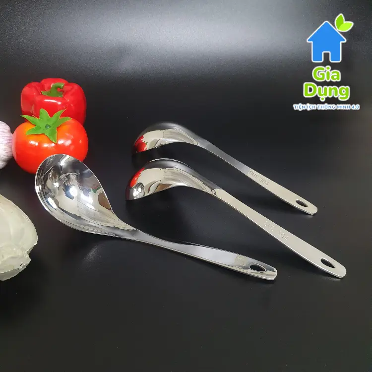 Muôi canh Đức hàng xuất inox 304, Chất liệu inox cao cấp, thân muôi dầy dặn, cầm nắm chắc tay 0
