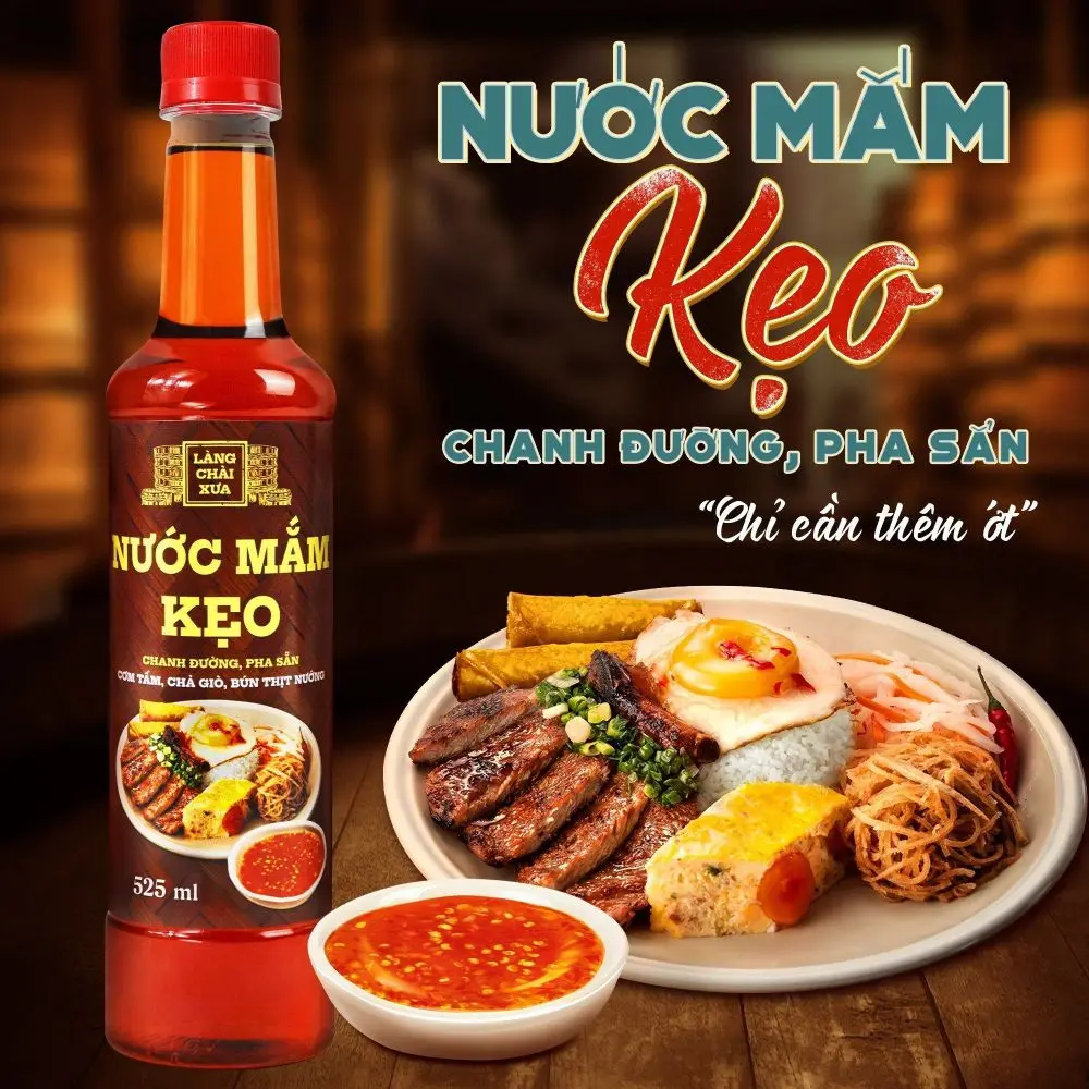 NƯỚC MẮM KẸO LÀNG CHÀI XƯA 525ML/CHAI CHANH ĐƯỜNG PHA SẴN, DÙNG NGAY VỚI CƠM TẤM, CHẢ GIÒ, BÚN THỊT NƯỚNG - LÀNG CHÀI XƯA.
