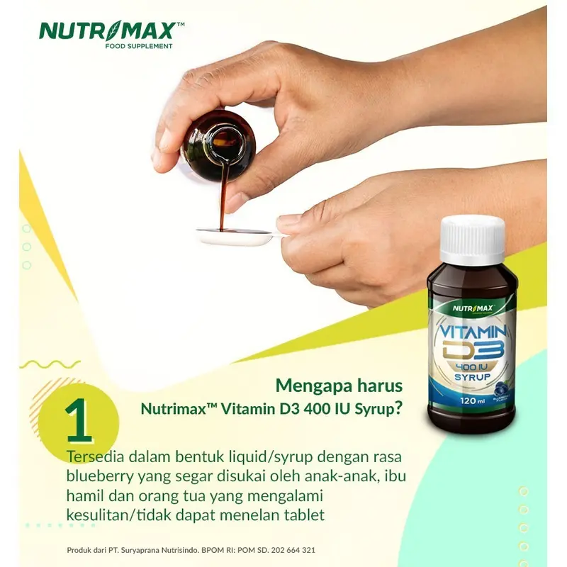 Nutrimax Vitamin Vit D3 Anak Ibu Hamil 400 IU Sirup Kesehatan Tulang Gigi Imunitas Osteoporosis Syrup  - Metamotto 2