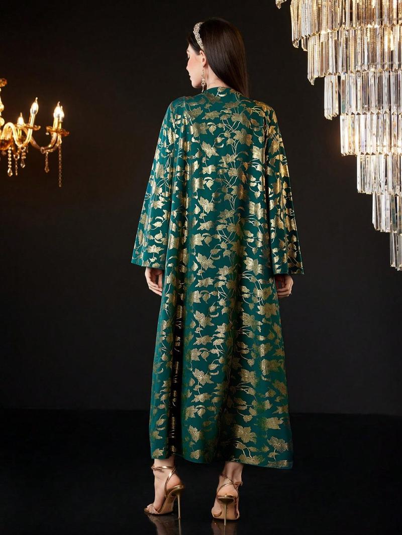 Product Introduction of Women's Floral Print Long Sleeve Dress, Elegant Open Front Maxi Muslim Dress for Party Daily Wear, Ladies Islamic Clothing for All Seasons 2