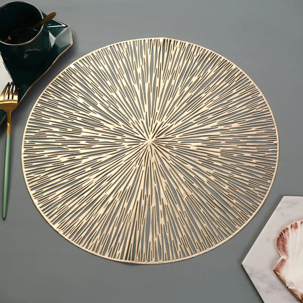 Nexxio TATAKAN PIRING PVC BULAT EMAS SILVER ROSEGOLD ELEGAN/ TATAKAN MEJA PLACEMATS PVC TATAKAN PIRING ALAS MEJA SQUARE / Tatakan Piring Meja Makan Alas Piring Tahan Panas Table. hand  placemat