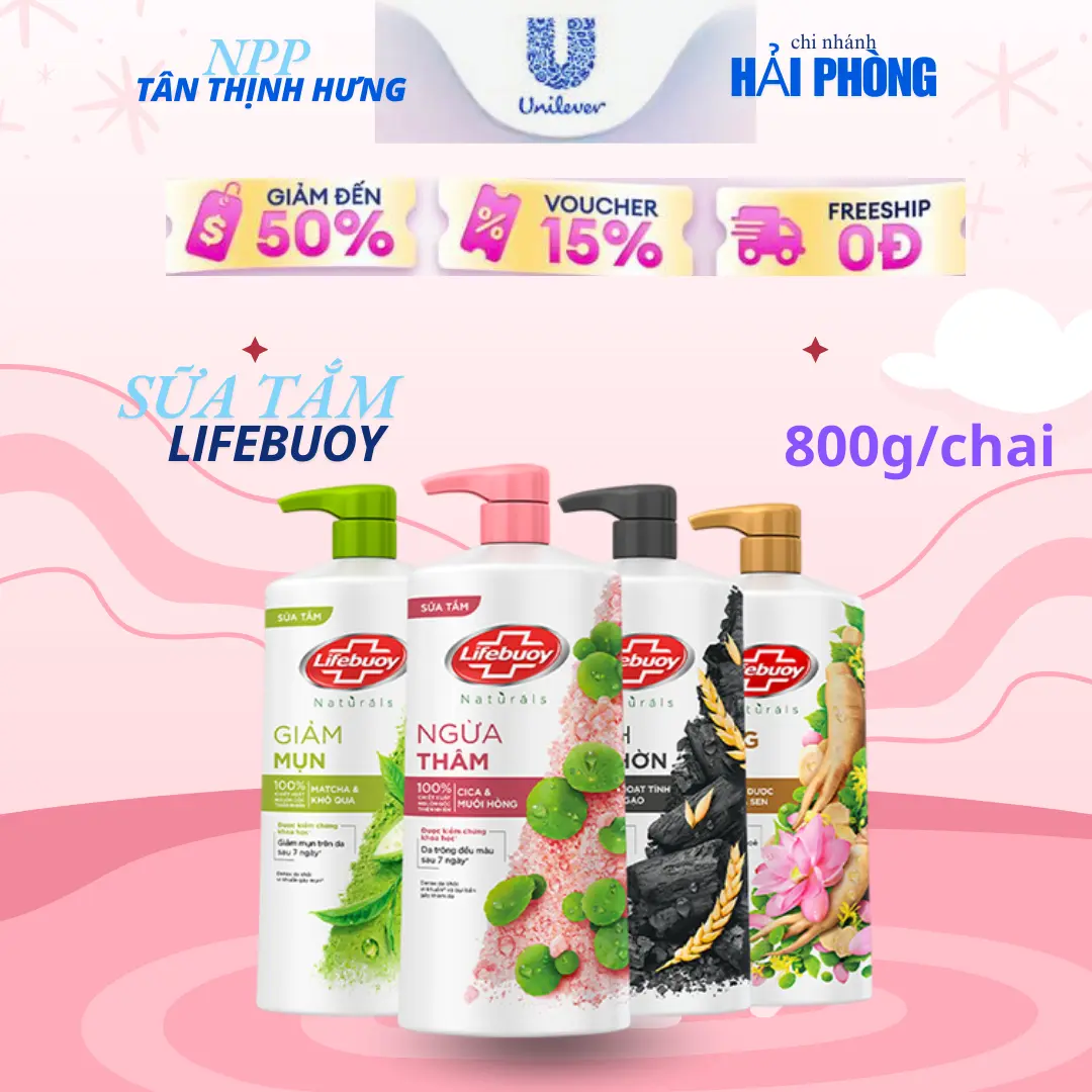 Sữa tắm Lifebuoy Chăm Sóc Dưỡng Ẩm Da, giúp detox sạch sâu và giảm mụn trên da 800gr (Chai)