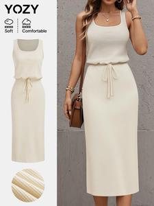 YOZY Women's Solid Color Split Hem Tank Dress, Casual Sleeveless Dress for Summer, Women's Clothing for Daily Wear