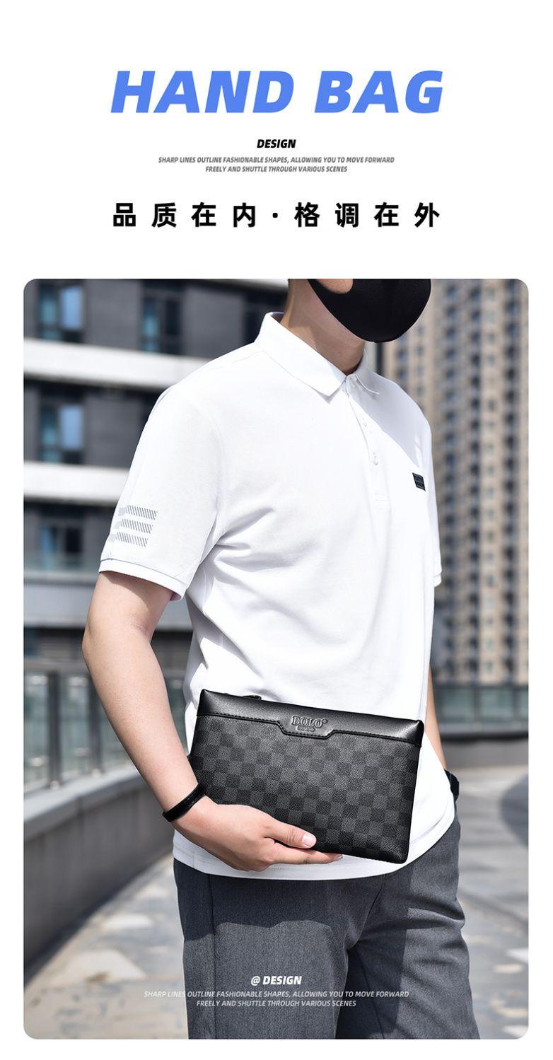 Product Introduction of Men's Handbag New Fashion Plaid Business Large Capacity Casual Envelope Men's Clutch 3