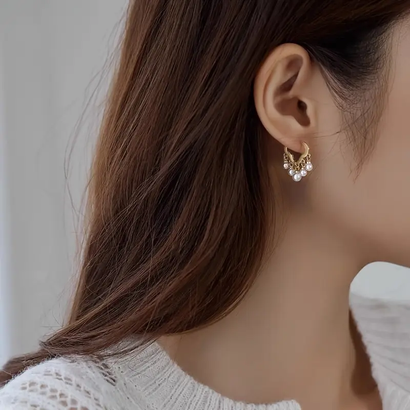 Elegant Golden-Tone Cloud Tassel Earrings with Freshwater Pearl Accents  Cute & Sexy Alloy Design for Casual Attire or Gift Giving, Versatile Jewelry | Playful Construction delicate gift 6