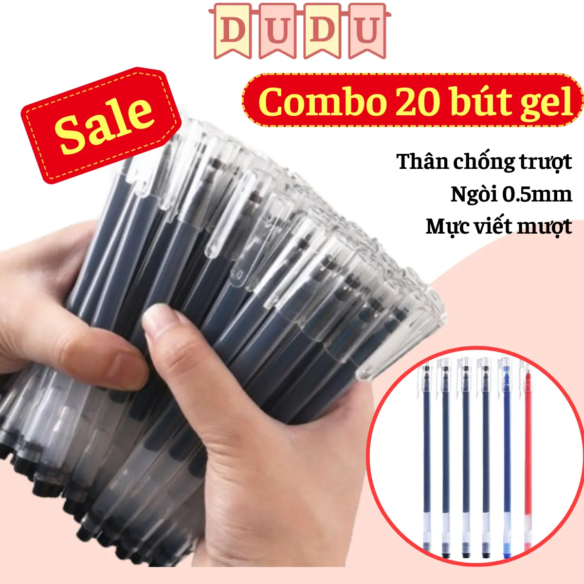 COMBO 20 CHIẾC Bút gel ngòi 0.5mm mực ĐEN ĐỎ XANH NHIỀU HƠN 4 LẦN MỰC