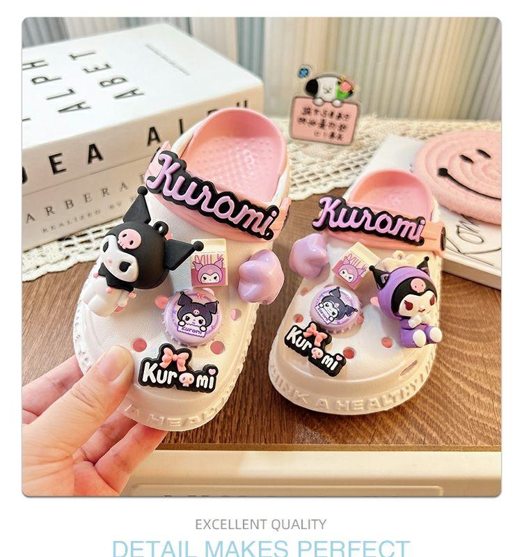 Product Introduction of Kuromi children's internet famous slippers, cool shoes, girls' hole shoes, funny girls' Kuromi fans, anti slip summer women's swimming one piece FNI6 4