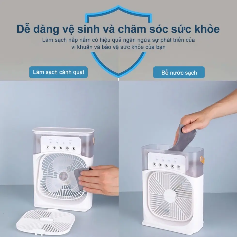 Quạt Điều Hòa Phun Sương Hơi Nước Mini Để Bàn 3 Chế Độ Tích Hợp Led, Chế Độ Hẹn Giờ Sử Dụng Phụ Kiện