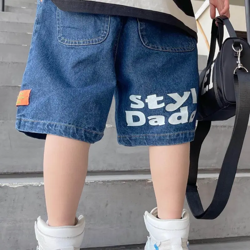 Lanbao-Quần Ngắn Denim Cho Trẻ Em, Quần Ngắn Cho Bé Trai, Quần Jean, 4-13 Tuổi 0