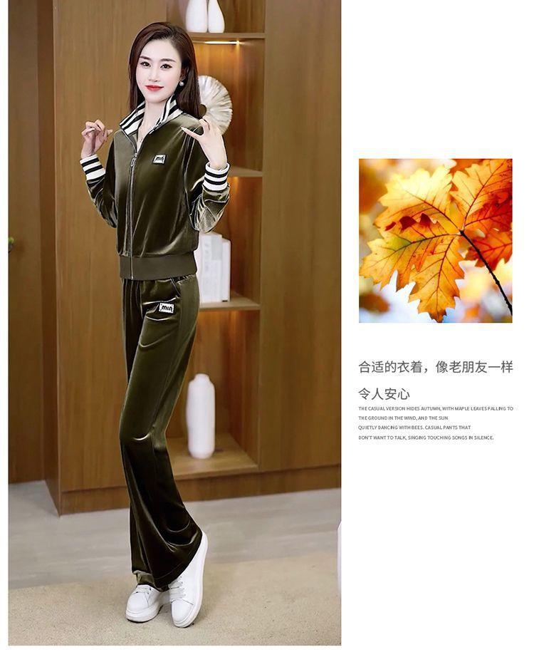 Product Introduction of Bộ Đồ Thể Thao, Nhung Vàng, Dành Cho Nữ, Mùa Xuân Và Mùa Thu, European Station, Ngoại Cỡ, Thời Trang Và Phong Cách, Trẻ Trung, Quần Ống Rộng, Bộ Hai Mảnh, Hàng Mới Về 19