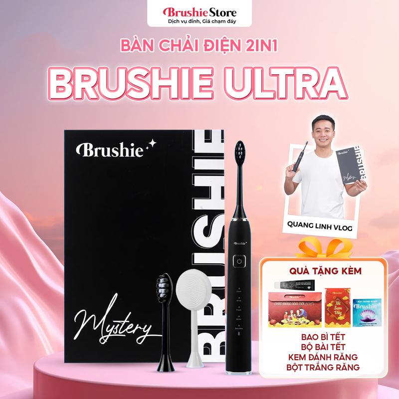 [ SALE UP TO ] Bàn chải điện Brushie Ultra tích hợp đầu rửa mặt - [ TẶNG  Bao bì tết, Bộ bài tết, Kem đánh răng, Bột trắng răng]