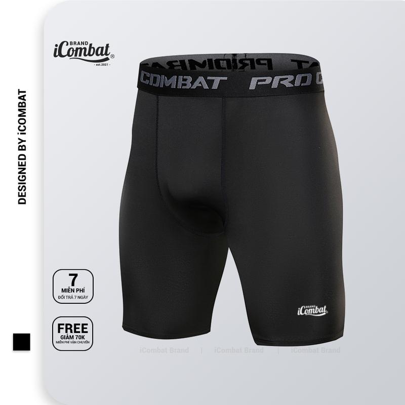 iiCOMBAT Quần short bó tập gym cho nam Techfit Coolmax - Quần legging đùi cho nam màu đen