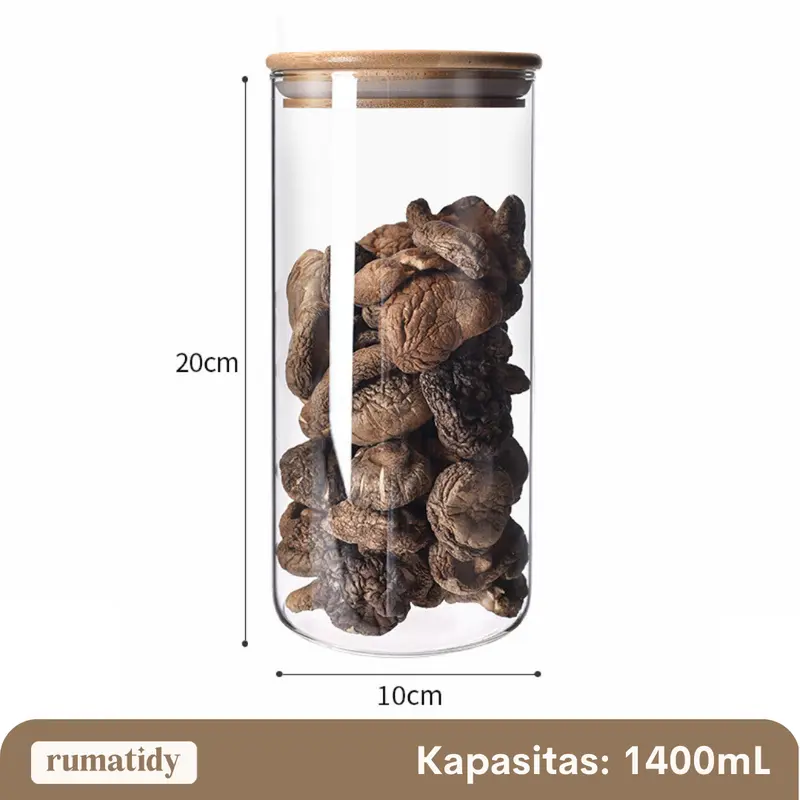 [DIAMETER 10cm] SATUAN MOJA Toples Snack Kaca Bulat Tutup Kayu Borosilicate Diameter 10cm Kedap Udara Makanan Tempat Penyimpanan Cereal Toples Kotak Bening Kontainer Makanan 2