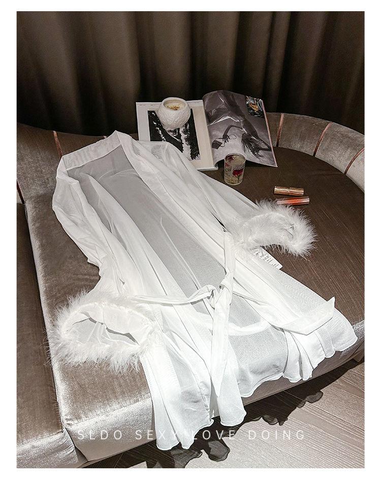 Product Introduction of High Quality in Stock-Limited Offer Sldo Flagship Store French Advanced Sense Long Sleeve Nightgown White Feather Princess Loose Sexy Morning Gowns-TK Hot Sale Quality Certification Womenswear Loungewear Original Nightwear 20