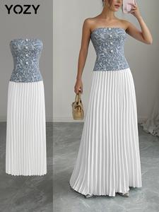 YOZY Women's Patchwork Tube Dress, Elegant Sleeveless Dress for Party Holiday Wedding Guest, Ladies Spring & Fall Clothes