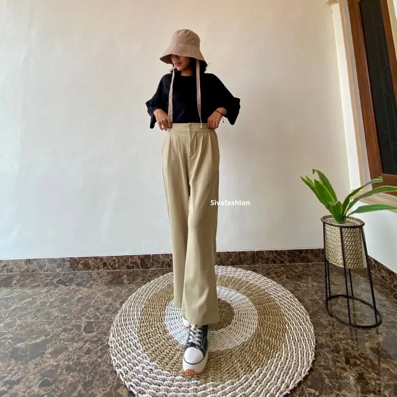 Sivafashion-Jennie Knit Pants Celana Kulot Highwaist Knit Kancing Wanita 6