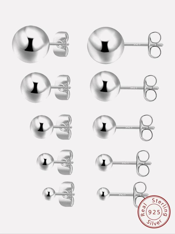 S925 Sterling Silver Round Ball Design Stud Earrings, 1/4/6 Pairs Fashionable Mixed Size Stud Earrings for Women & Men, Trendy All-match Jewelry for Birthday Gift 4