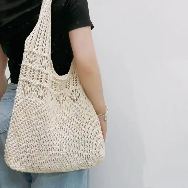 Túi Đeo Vai Nữ, Phong Cách Hàn Quốc Mới, Túi Thường Ngày Đi Biển, Dung Lượng Lớn, Túi Mua Sắm, Túi Sợi Len Hoàn Thiện, Túi Tote, Túi Vest