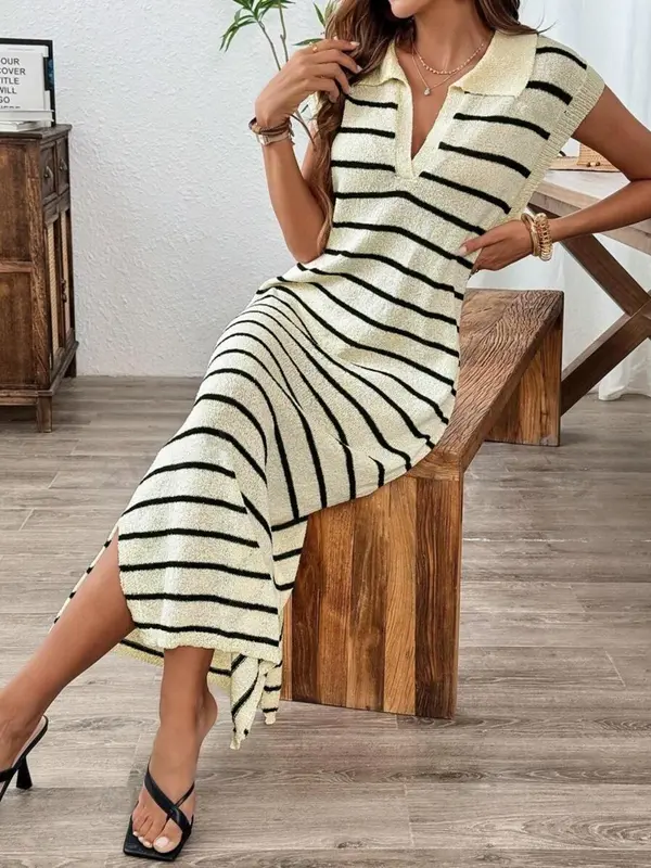 Women's Striped Print Sweater Dress, Casual Knit Dress for Summer, Fashion Women's Dress for Daily Wear 3