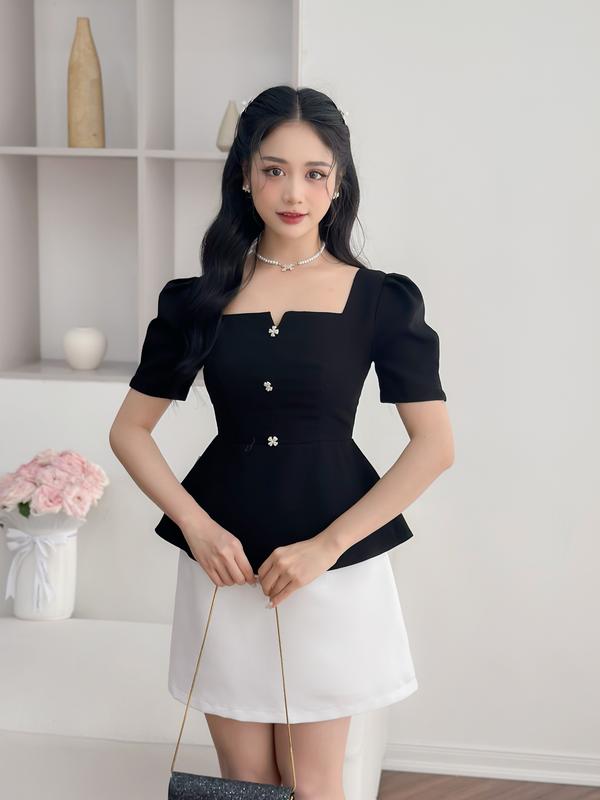 Áo peplum thiết kế cổ vuông đính cúc 306002