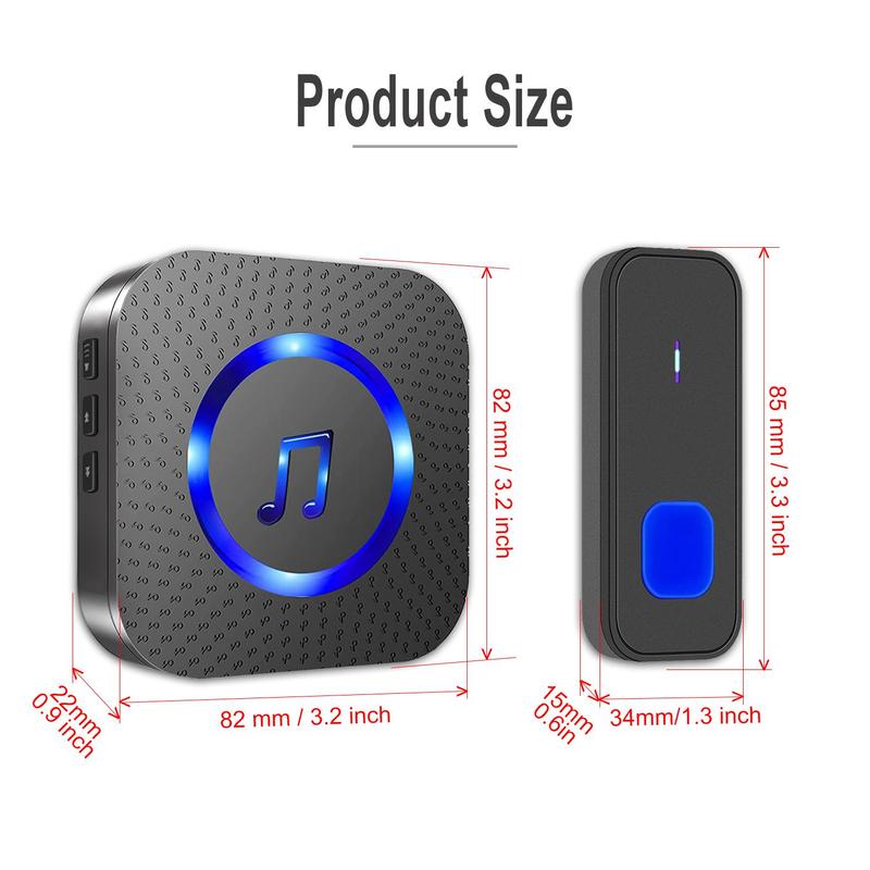 Wireless Music Doorbell, Multifunction Waterproof Doorbells with Button Transmitter & LED Flash, Self-adhesive Indoor Security Device for Home Classroom Office, Valentine's Day Gift 2