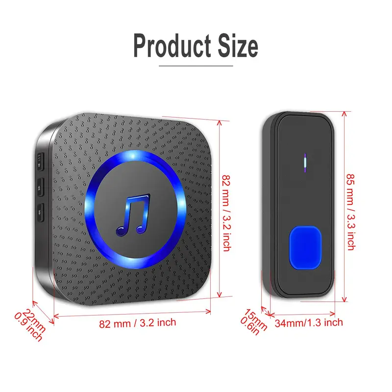 Wireless Music Doorbell, Multifunction Waterproof Doorbells with Button Transmitter & LED Flash, Self-adhesive Indoor Security Device for Home Classroom Office, Sensor, Decorative, Modern 1