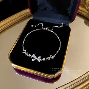 L.YGelang Titanium Wanita Anti Karat Mewah Berlian Butterfly Knot Aesthetic Korea Aksesoris Anti Luntur Perhiasan Gelang Serut Murah D875