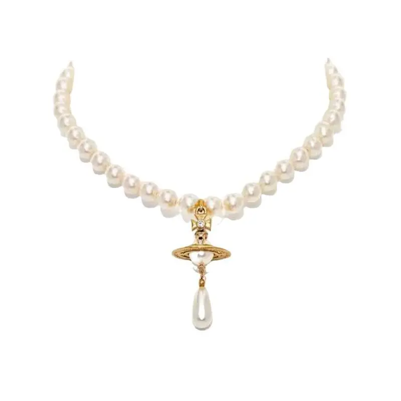 Vòng Cổ Nữ Hoàng Ngoại Cỡ Hàng Mới Về, Vivienne, Mặt Dây Chuyền Hình Sao Thổ Ba Chiều Hình Giọt Nước, Cảm Giác Cao Cấp, Phụ Kiện Phong Cách Ngọc Trai Cô Gái Nóng Bỏng