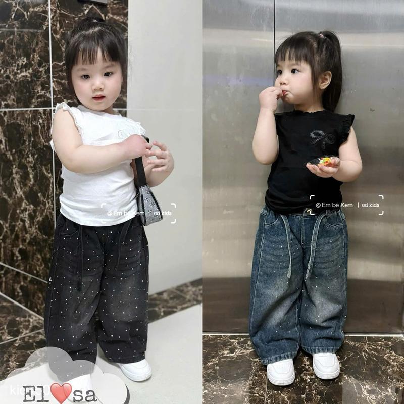 Quần áo bé gái - SET BÒ ĐÍNH ĐÁ ÁO THÊU Siêu Xinh cho bé 1-8 Tuổi