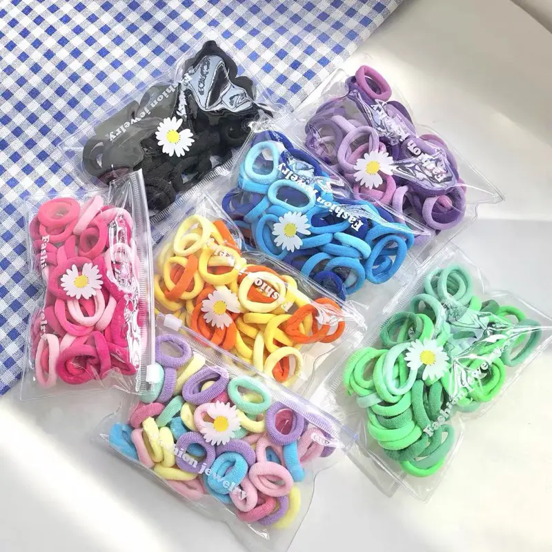IKAT RAMBUT DONAT Polos Warna Warni Korea Aksesoris Kunciran Rambut Anak Scrunchie Isi 50 FREE POUCH Karet Elastis Tidak Mudah Kendor Cocok untuk Hadiah atau Sehari-hari - Fashion