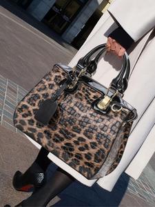 Women's Elegant Leopard Pattern Embossed Handbag, Large Capacity Cowhide Handbag, Trendy All-match Commuting Bag for Work & Daily Life