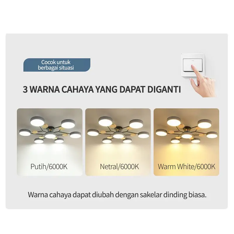 3 Warna Dipimpin Lampu Langit-langit Modern Gantung Kayu Minimalis Ruang Tamu Langit-langit Kamar Tidur Nordic Hias Estetika Penerangan Rumah 5