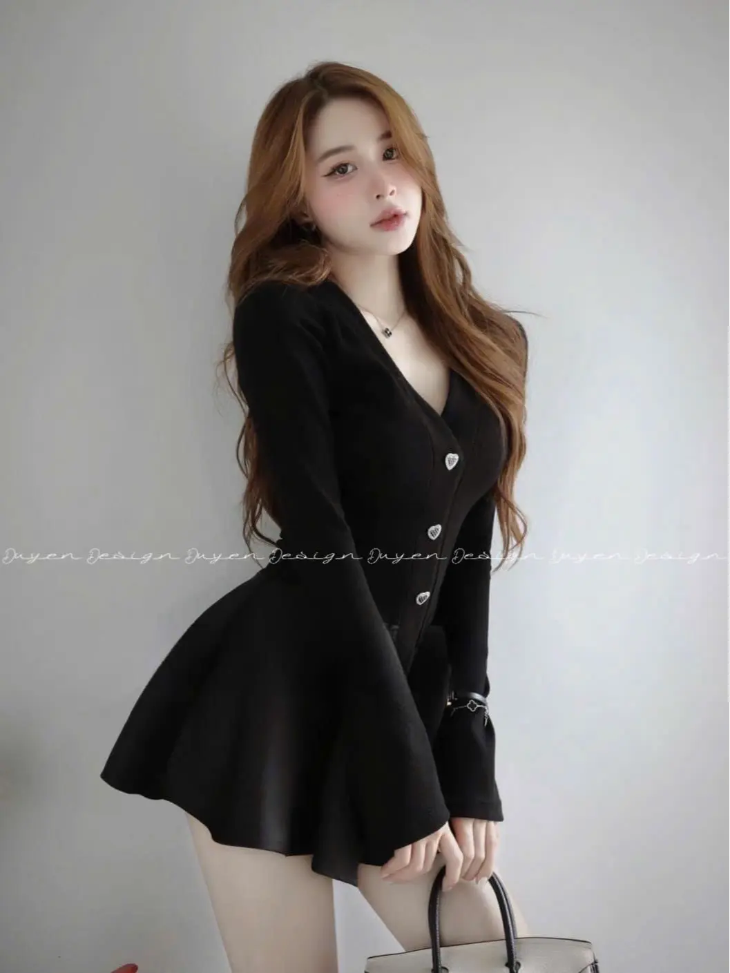 SOOCHAN - Váy khuy tim áo len tăm phối chân váy tafta thiết kế cao cấp, phong cách thanh lịch Nữ Women