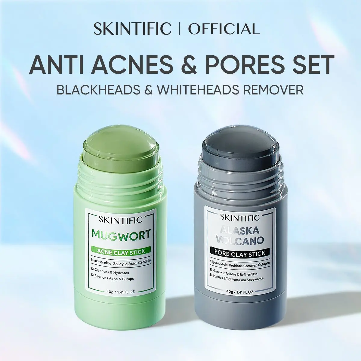 [Authentic] SKINTIFIC clay facial mask roller set, including wormwood 40g skin care women beauty women moisturizing skin cosmetics Comfort Skin Repair Moisturize Moisturizer