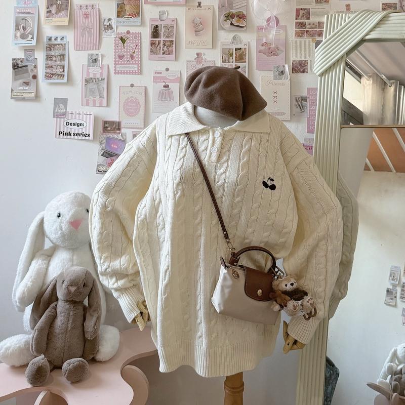 ÁO SWEATER LEN POLO THÊU HÌNH QUẢ CHERRY