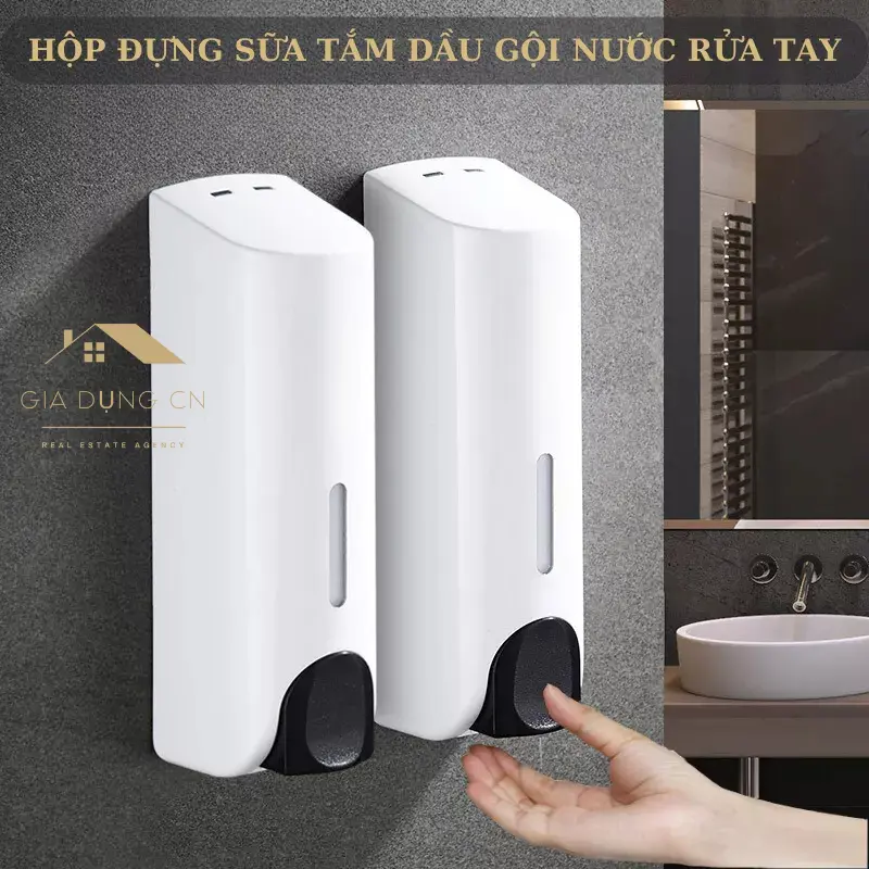 hộp đựng nước rửa tay, dầu gội, sữa tắm chất liệu ABS treo tường tiện lợi không cần khoan đục, tặng kèm phụ kiện-CN46