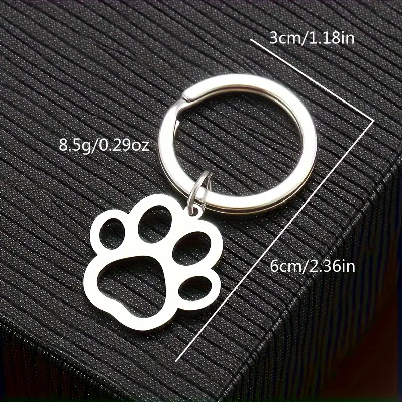 A Stainless Steel Dog Paw Print Keychain, Cartoon Dog Animal Footprint Pendant, Circular Keychain With Loop Closure, Women's Fashion Accessory, Ideal Choice For Valentine's Day Decoration 4